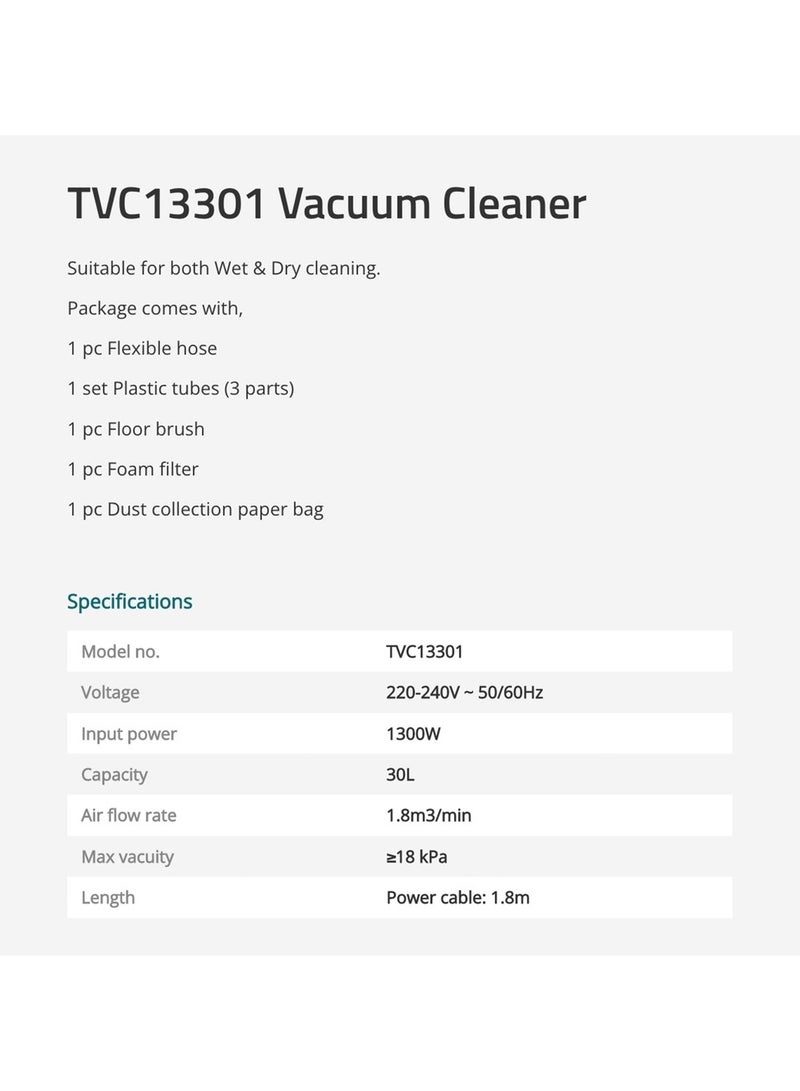 TOTAL Vacuum Cleaner Wet And Dry 1300W 30 L TVC13301 - Image 4