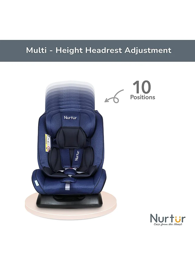 Nurtur Otto Baby/Kids 4-in-1 Car Seat - 4 Position Recline 5-Point Safety Harness – 10 Level Adjustable Headrest, 0 months to 12 years (Group 0+/1/2/3), Upto 36kg - Navy / Black