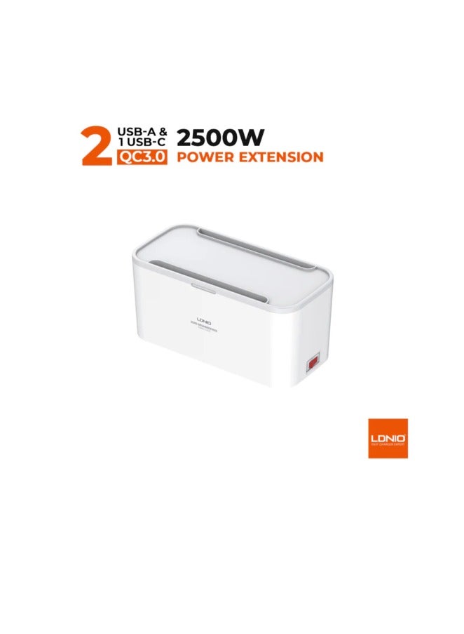 LDNIO LDNIO SN5311 Universal Management Power Strip Box -2500W - 5 Sockets EU - Smart Power Strip 2 M Cord Extension Socket Power Strip - White  - Image 2