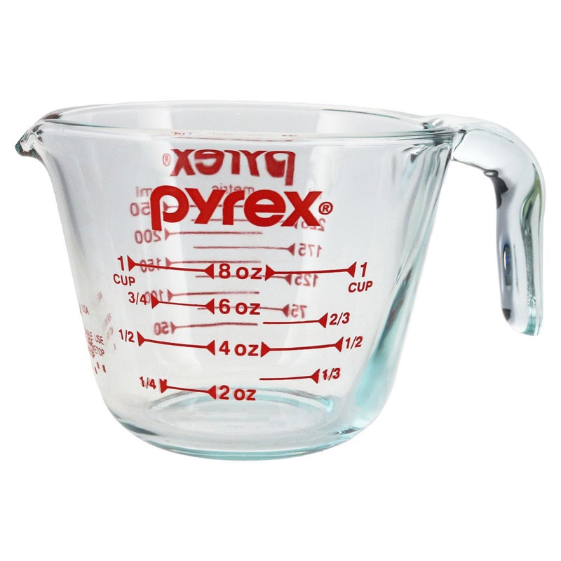 Pyrex Prepware 1-Cup Measuring Cup, Clear with Red Measurements - Image 1