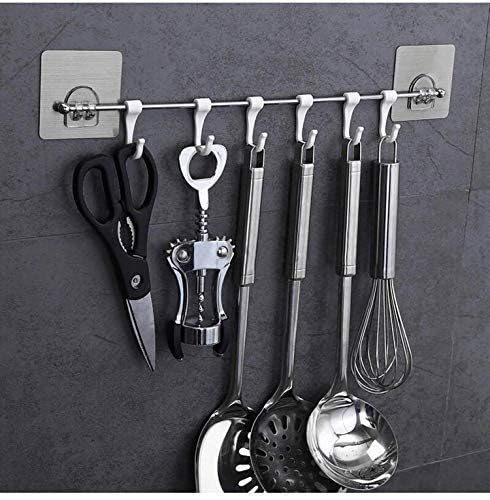 Eightiz Premium Self Adhesive Kitchen Accessories Items Organizer Rack Stand, Wall Hanging Hooks Strong Without Drilling (9 Hooks), Stainless Steel - Image 2