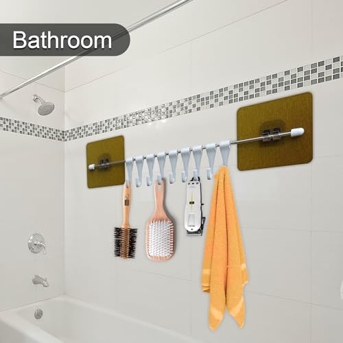 Eightiz Premium Self Adhesive Kitchen Accessories Items Organizer Rack Stand, Wall Hanging Hooks Strong Without Drilling (9 Hooks), Stainless Steel - Image 4