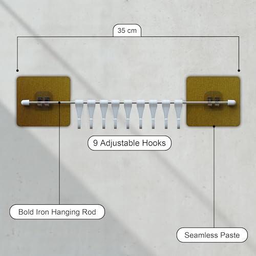 Eightiz Premium Self Adhesive Kitchen Accessories Items Organizer Rack Stand, Wall Hanging Hooks Strong Without Drilling (9 Hooks), Stainless Steel - Image 5