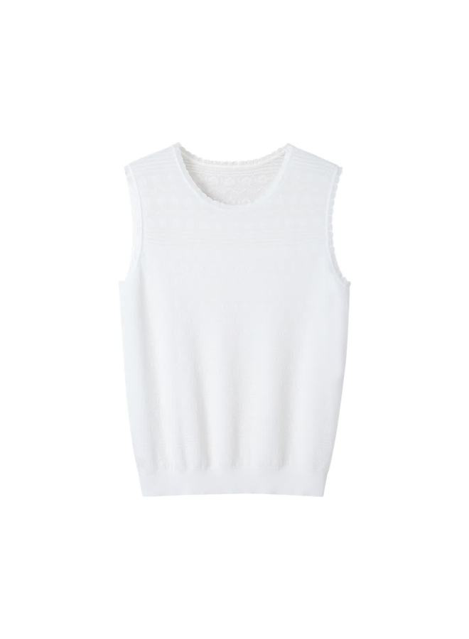 Yanyee White Sleeveless Tank Top For Women, Early Spring Elegant Office Wear Inner Layer Round Neck Women's Top, White, S - Image 3
