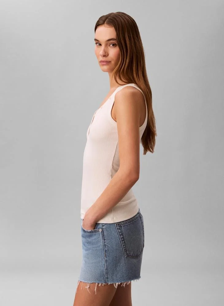 CALVIN KLEIN  Varigated Rib Vneck Henley Tank for Women | Best Price UAE