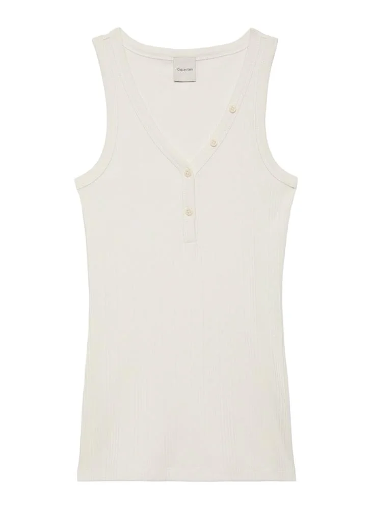 CALVIN KLEIN  Varigated Rib Vneck Henley Tank for Women | Best Price UAE
