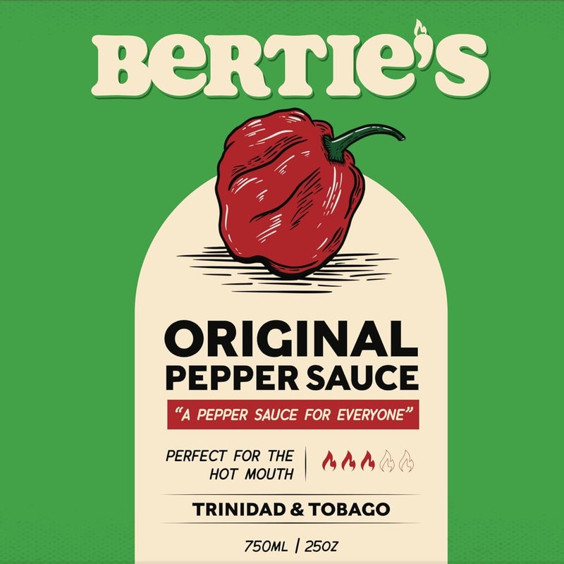 Bertie's Original Pepper Sauce - 750ml Bottle with Trinidad Moruga Red and Scotch Bonnet Peppers - Image 4