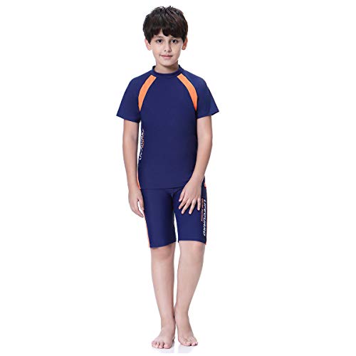 KID1234 Kids Boys Swimsuits UPF50+UV Swimwear Set Two Piece Rash Guard with hat for 4-14 Years Blue - Image 3