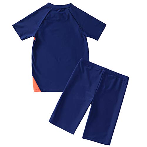 KID1234 Kids Boys Swimsuits UPF50+UV Swimwear Set Two Piece Rash Guard with hat for 4-14 Years Blue - Image 2