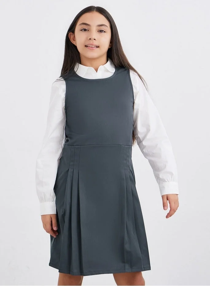 Styli Styli Girls Grey Fold Pleat Detail Pinafore Dress