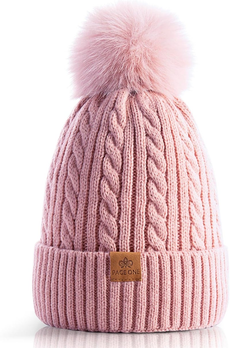 Women Winter Pom Pom Beanie Hats Warm Fleece Lined,Chunky Trendy Cute Chenille Knit Twist Cap