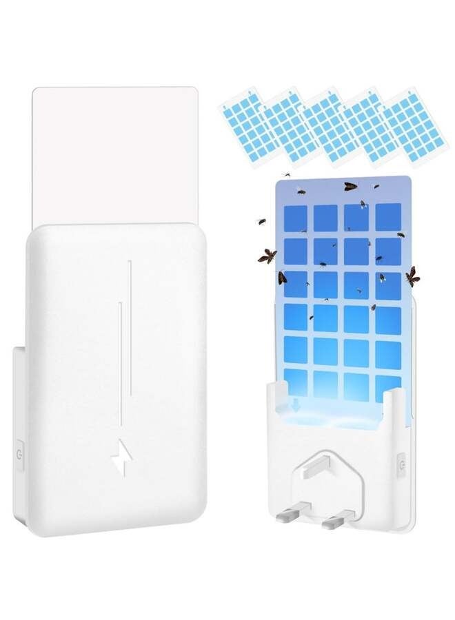 NOAKEEI Fly Insect Trap with 5Pcs Adhesive Cards, Indoor Gnat Catcher Captures Houseflies, Fruit Flies, and Gnats, Plug-in Moths Killer with Night Light for Buzz-free Home, White - Image 1