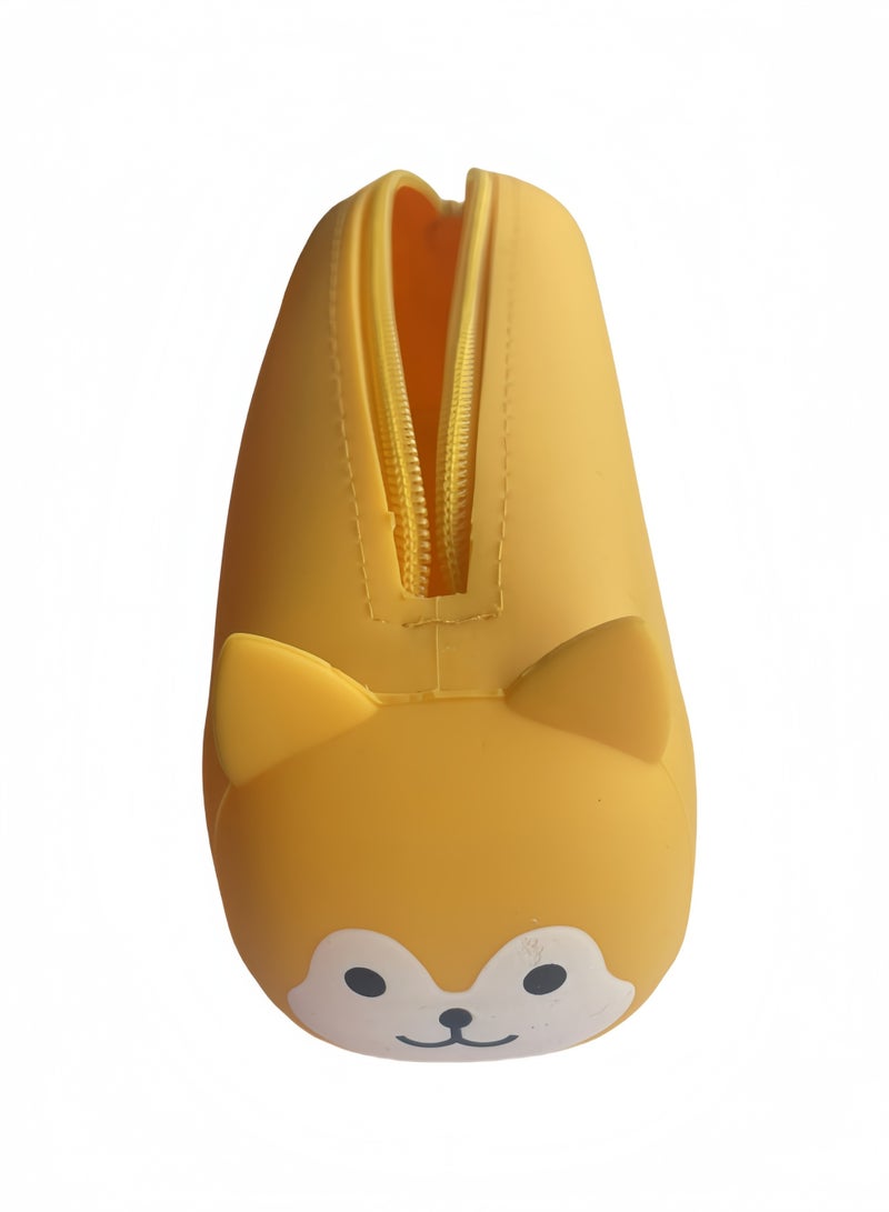 1pc Yellow silicone pencil case cute cartoon animal large capacity student stationery storage box, dirt-resistant pencil bag back to school season gift - Image 1