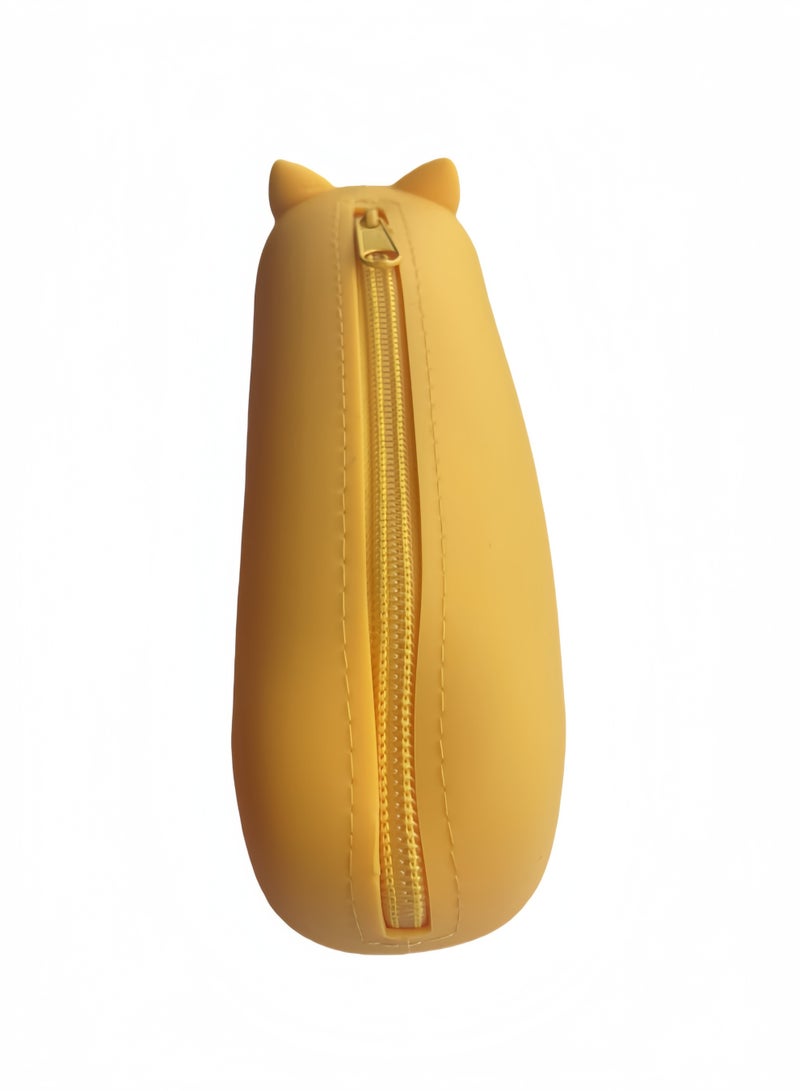 1pc Yellow silicone pencil case cute cartoon animal large capacity student stationery storage box, dirt-resistant pencil bag back to school season gift - Image 4