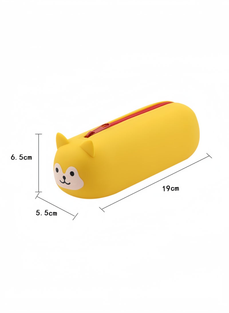 1pc Yellow silicone pencil case cute cartoon animal large capacity student stationery storage box, dirt-resistant pencil bag back to school season gift - Image 3