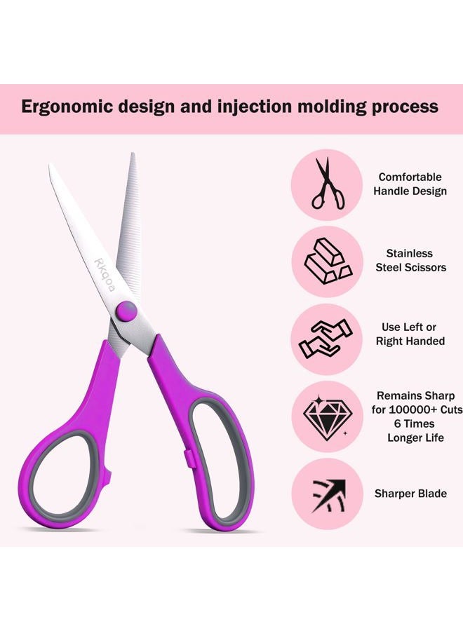 Almarto Scissors, Rkqoa 8" Scissors All Purpose 6 Pack - Comfort-Grip Sharp Scissors for Office School Sewing Fabric Craft Art Supplies, Teacher/Class Scissors, Right/Left Handles - Image 4