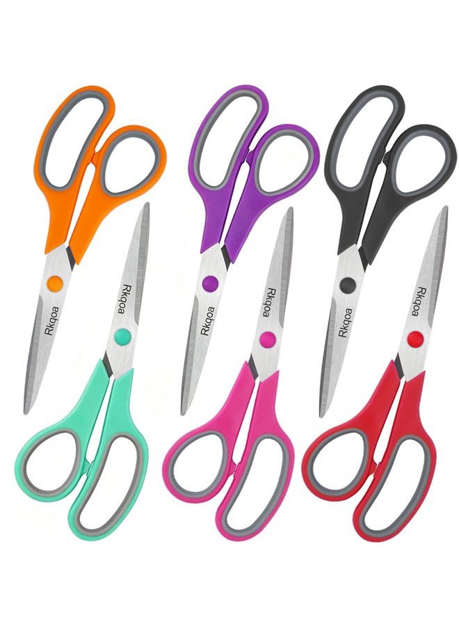 Almarto Scissors, Rkqoa 8" Scissors All Purpose 6 Pack - Comfort-Grip Sharp Scissors for Office School Sewing Fabric Craft Art Supplies, Teacher/Class Scissors, Right/Left Handles - Image 1