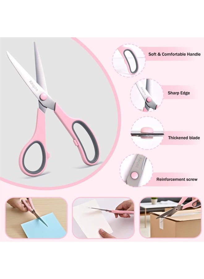 Almarto Scissors, Rkqoa 8" Scissors All Purpose 6 Pack - Comfort-Grip Sharp Scissors for Office School Sewing Fabric Craft Art Supplies, Teacher/Class Scissors, Right/Left Handles - Image 3