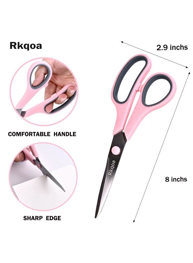 Almarto Scissors, Rkqoa 8" Scissors All Purpose 6 Pack - Comfort-Grip Sharp Scissors for Office School Sewing Fabric Craft Art Supplies, Teacher/Class Scissors, Right/Left Handles - Image 2