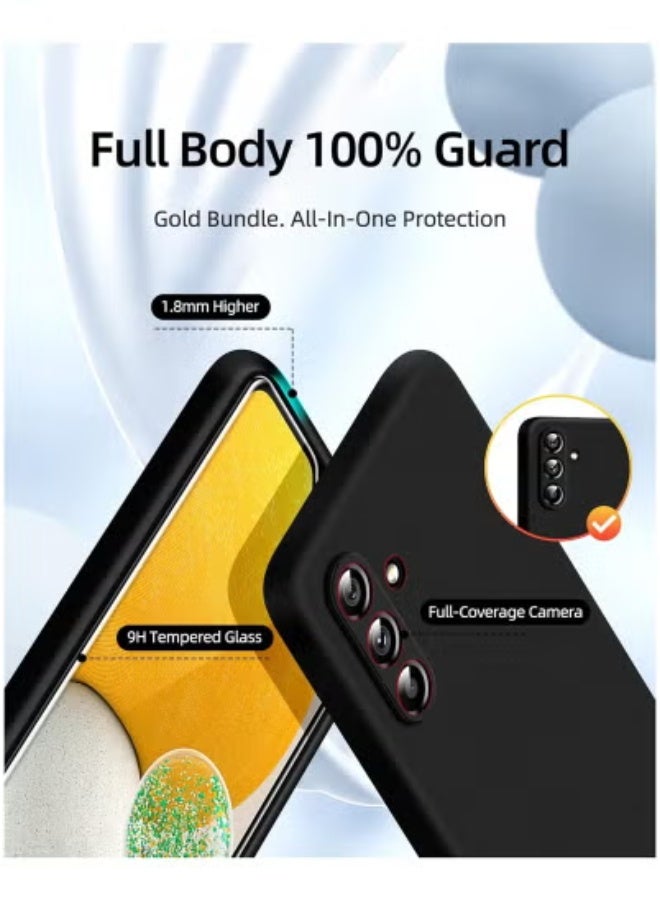 JAJEEK 3-in-1 Protective Case for Samsung Galaxy A13 5G | Slim Liquid Silicone Shockproof Back Cover with Microfiber Lining | Includes 2-Pack Tempered Glass Screen Protector & Camera Lens Protector | Soft Touch Black Case for A13 5G – Full Body Protection - Image 2