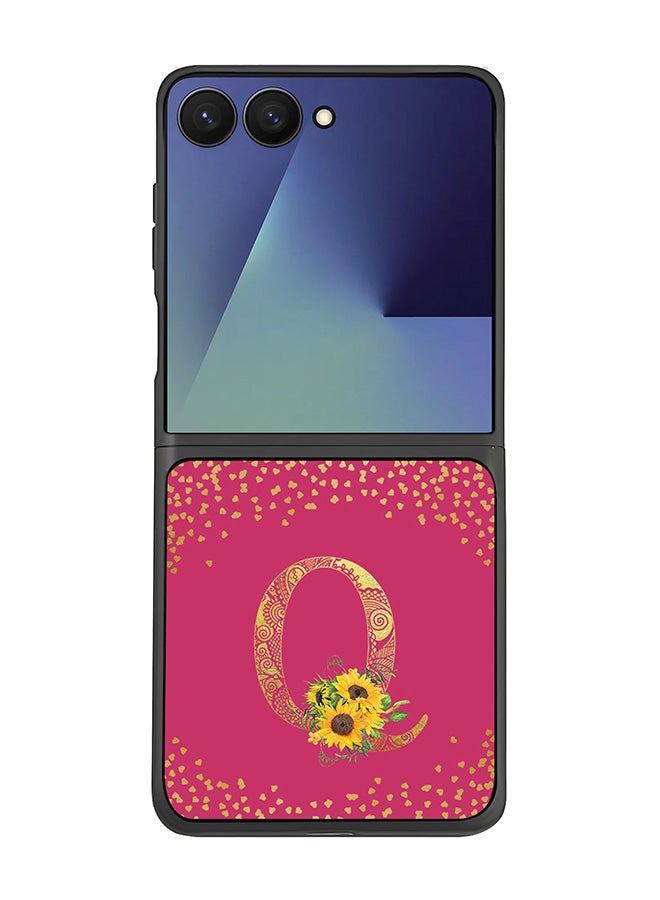 Stylizedd For Samsung Galaxy Z Flip7 Case,Slim fit Camera Protection, Shockproof Thin Phone cover  - Custom Floral Monogram - Q ( Deep Pink )