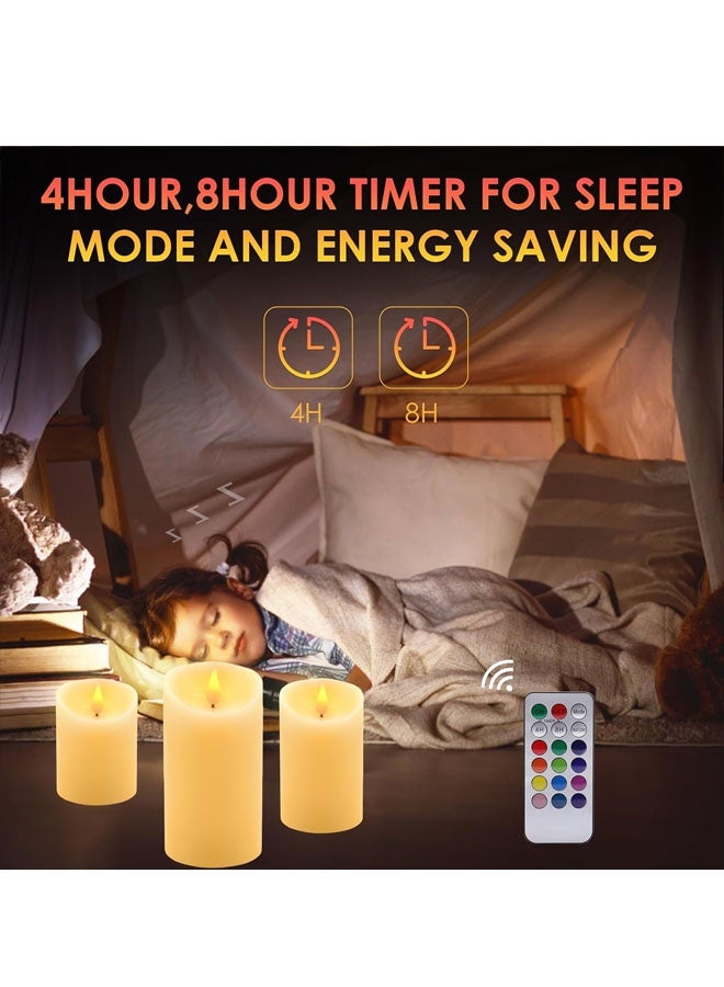 Flameless LED Candles Light, LED Light 3 Pack Warm White Plus Multicolor Real Wax Battery Operated Electric LED Battery Candles with Timer FLameless Pillar Candles for Decoration - Image 3