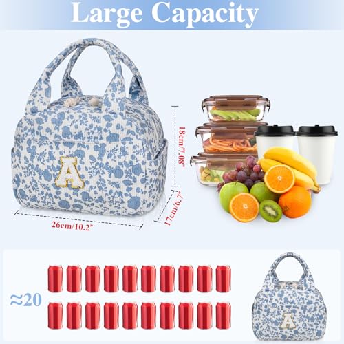 Gosect Large Lunch Bag for Women Men Cute Corduroy Lunch Tote Bags Reusable Lunch Box Adult Leakproof Portable Cooler Bag for Work Picnic or Travel Use (BlueWhite A) - Image 2