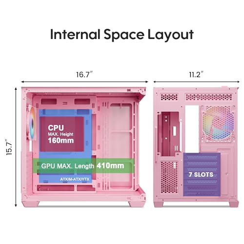 Vetroo AL900 ATX PC Case with 270° Full View Tempered Glass, Pre-Installed ARGB & PWM FDB Fan, Supports 360mm Radiator & 10 Fans, Type-C Ready, for 50 Series GPUs (Pink) - Image 3