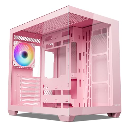 Vetroo AL900 ATX PC Case with 270° Full View Tempered Glass, Pre-Installed ARGB & PWM FDB Fan, Supports 360mm Radiator & 10 Fans, Type-C Ready, for 50 Series GPUs (Pink) - Image 1