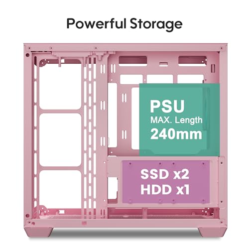 Vetroo AL900 ATX PC Case with 270° Full View Tempered Glass, Pre-Installed ARGB & PWM FDB Fan, Supports 360mm Radiator & 10 Fans, Type-C Ready, for 50 Series GPUs (Pink) - Image 4