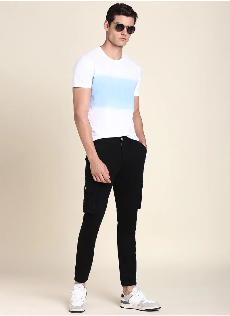 Dennis Lingo Men's Black Cotton Blend Solid Full Length Chinos Tapered Fit Trouser