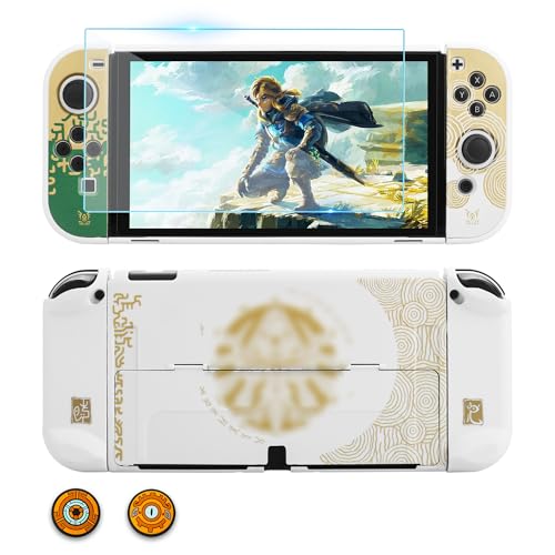 GLDRAM Theme for Zelda Protective Case Compatible with Nintendo Switch OLED, Anti-Scratch Accessories Bundle for Tears of the Kingdom with Dockable Switch OLED Skin Cover, Screen Protector & Thumb Cap - Image 1