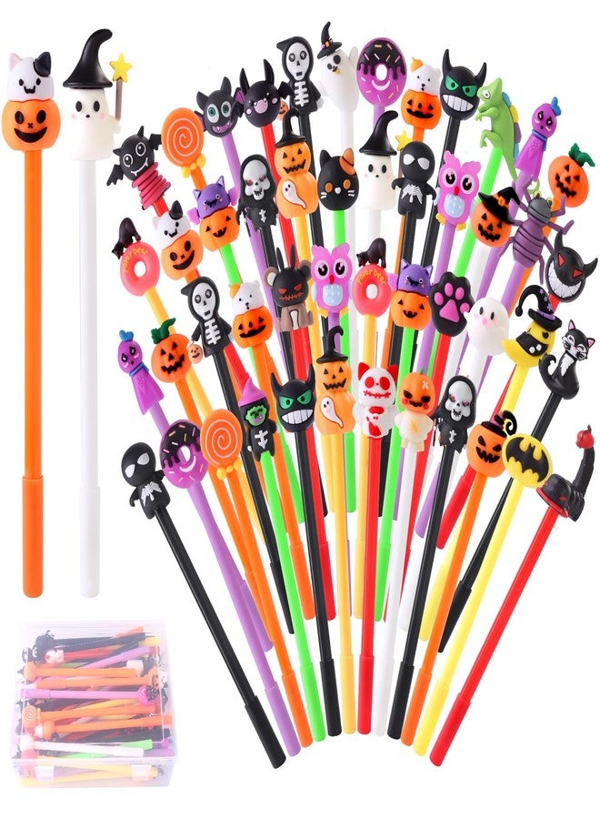 Vellibring 50pcs Halloween Gel Ink Pens,35 Styles Cute Cartoon Halloween Black Ink Pens Pumpkin Ghost Skull Bat Bulk Novelty Assorted Stationery for Office Supplies Party Favors - Image 1