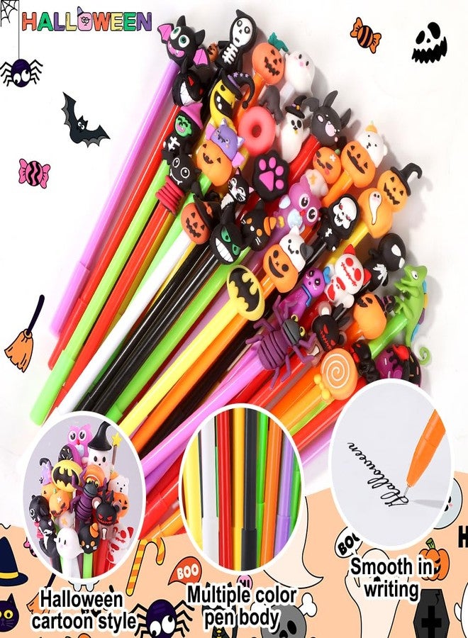 Vellibring 50pcs Halloween Gel Ink Pens,35 Styles Cute Cartoon Halloween Black Ink Pens Pumpkin Ghost Skull Bat Bulk Novelty Assorted Stationery for Office Supplies Party Favors - Image 3