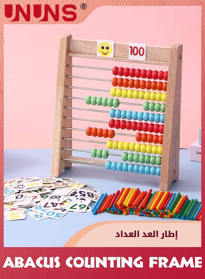 UNUNS Wooden Abacus For Kids,Math Beads With 100 Counting Sticks And 110 Math Toys Cards,Educational Math Games Preschool Learning Toys, Math Manipulatives For Elementary 1st 2nd Grade  - Image 4