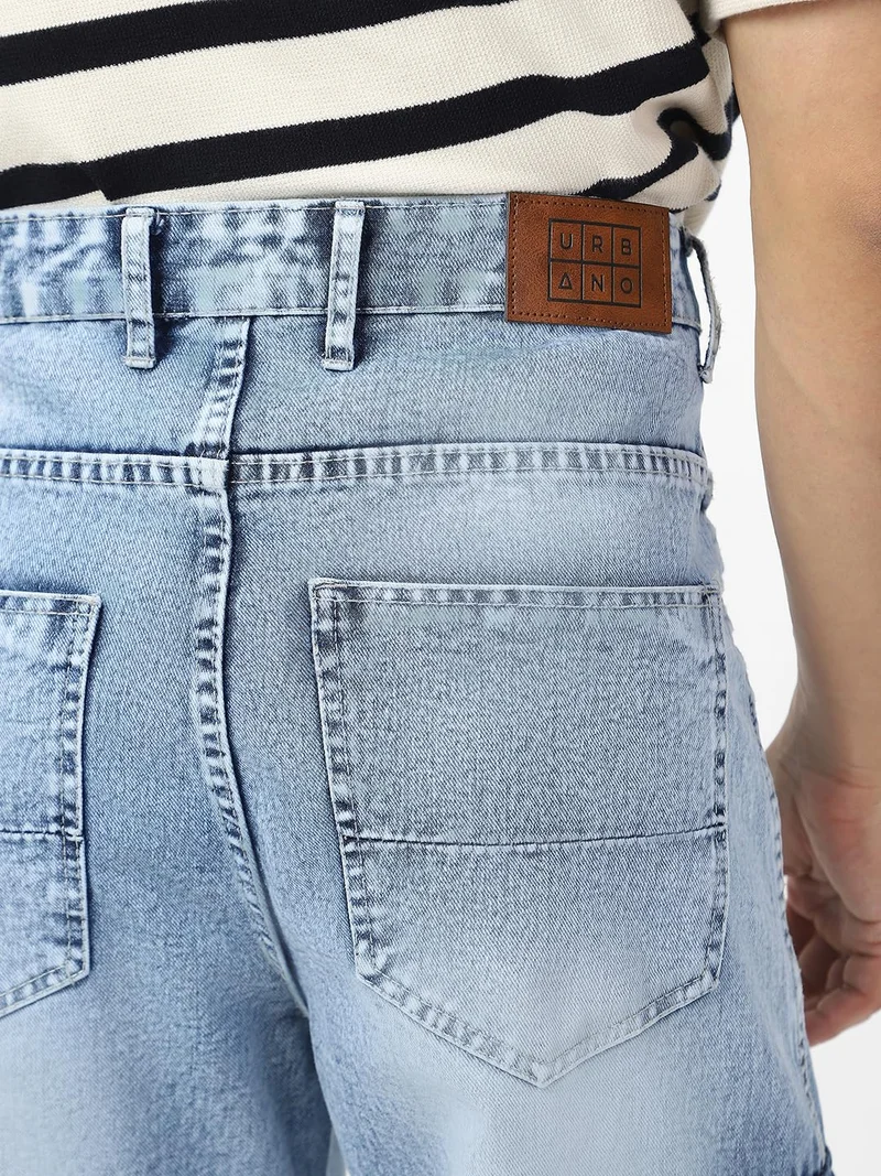 Urbano Fashion  Urbano Fashion Men's Ice Blue Loose Baggy Fit Washed Cargo Jeans with 6 Pockets Non-Stretchable  | Best Price UAE