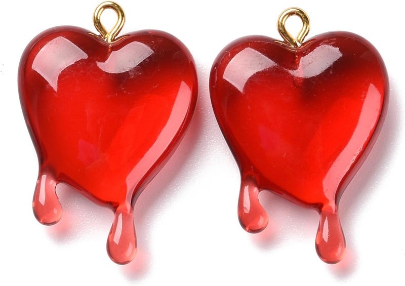 Ipotkitt 10 Pcs Red Transparent Melting Heart Charms  Flatback Heart Shaped Charms for Valentines Day DIY Jewelry Crafts - Image 1