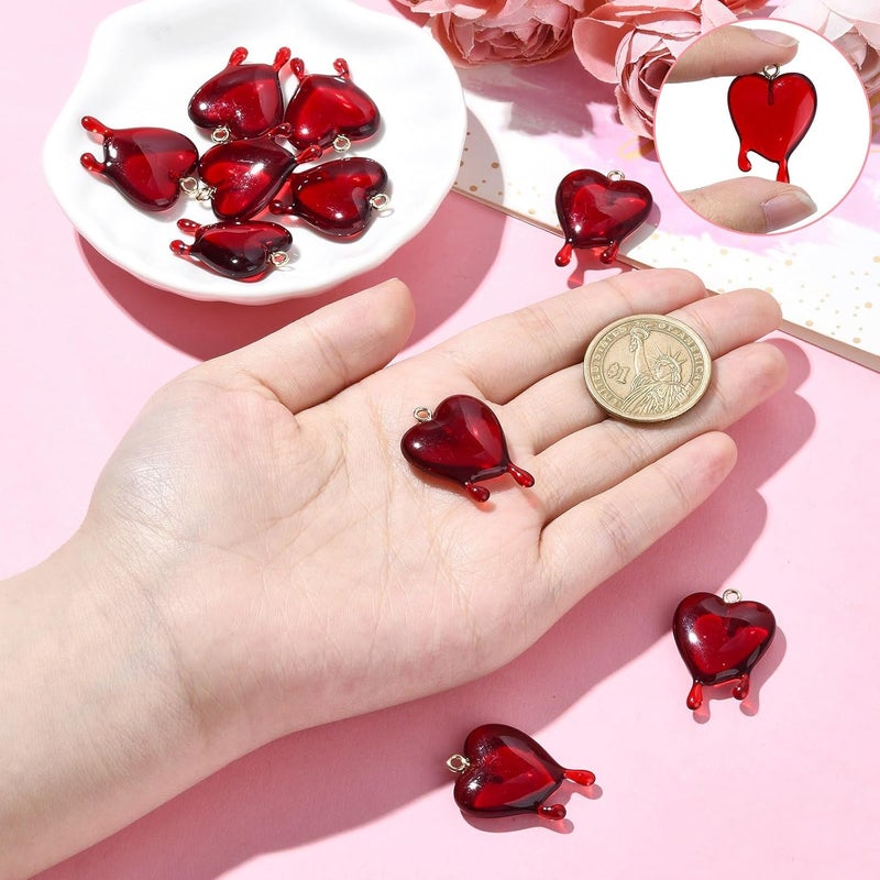 Ipotkitt 10 Pcs Red Transparent Melting Heart Charms  Flatback Heart Shaped Charms for Valentines Day DIY Jewelry Crafts - Image 3