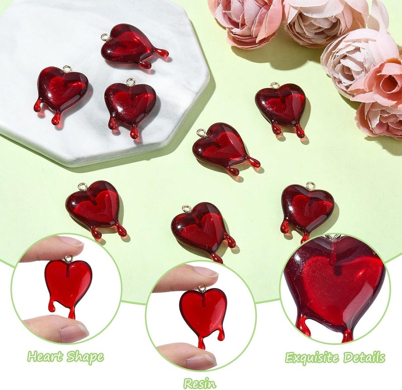 Ipotkitt 10 Pcs Red Transparent Melting Heart Charms  Flatback Heart Shaped Charms for Valentines Day DIY Jewelry Crafts - Image 4