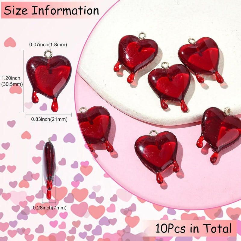 Ipotkitt 10 Pcs Red Transparent Melting Heart Charms  Flatback Heart Shaped Charms for Valentines Day DIY Jewelry Crafts - Image 2