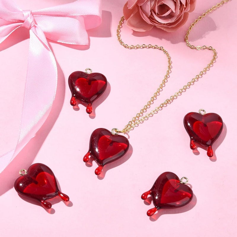 Ipotkitt 10 Pcs Red Transparent Melting Heart Charms  Flatback Heart Shaped Charms for Valentines Day DIY Jewelry Crafts - Image 5