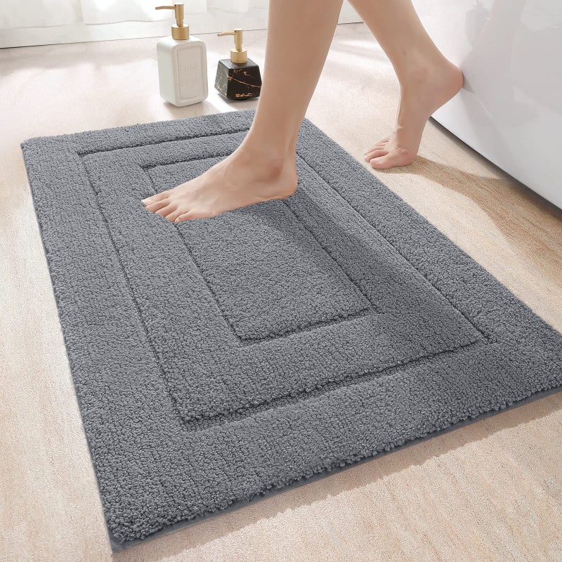 DEXI Ultra Soft Bath Mat 60 x 90 cm NonSlip Absorbent Microfiber Mats Machine Washable Quick Dry Rugs Bathroom Accessories Decor Grey