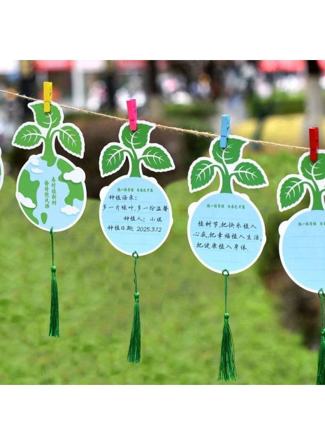 Arbor Day Listed For Spring Ring Creation Theme Wall Arrangement Classroom Kindergarten Primary School Students Outing Activity Card-Color:Plant 90 Green Hanging Cards + Green Ribbons + Tassels  - Image 5