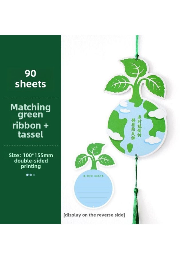 Arbor Day Listed For Spring Ring Creation Theme Wall Arrangement Classroom Kindergarten Primary School Students Outing Activity Card-Color:Plant 90 Green Hanging Cards + Green Ribbons + Tassels  - Image 1