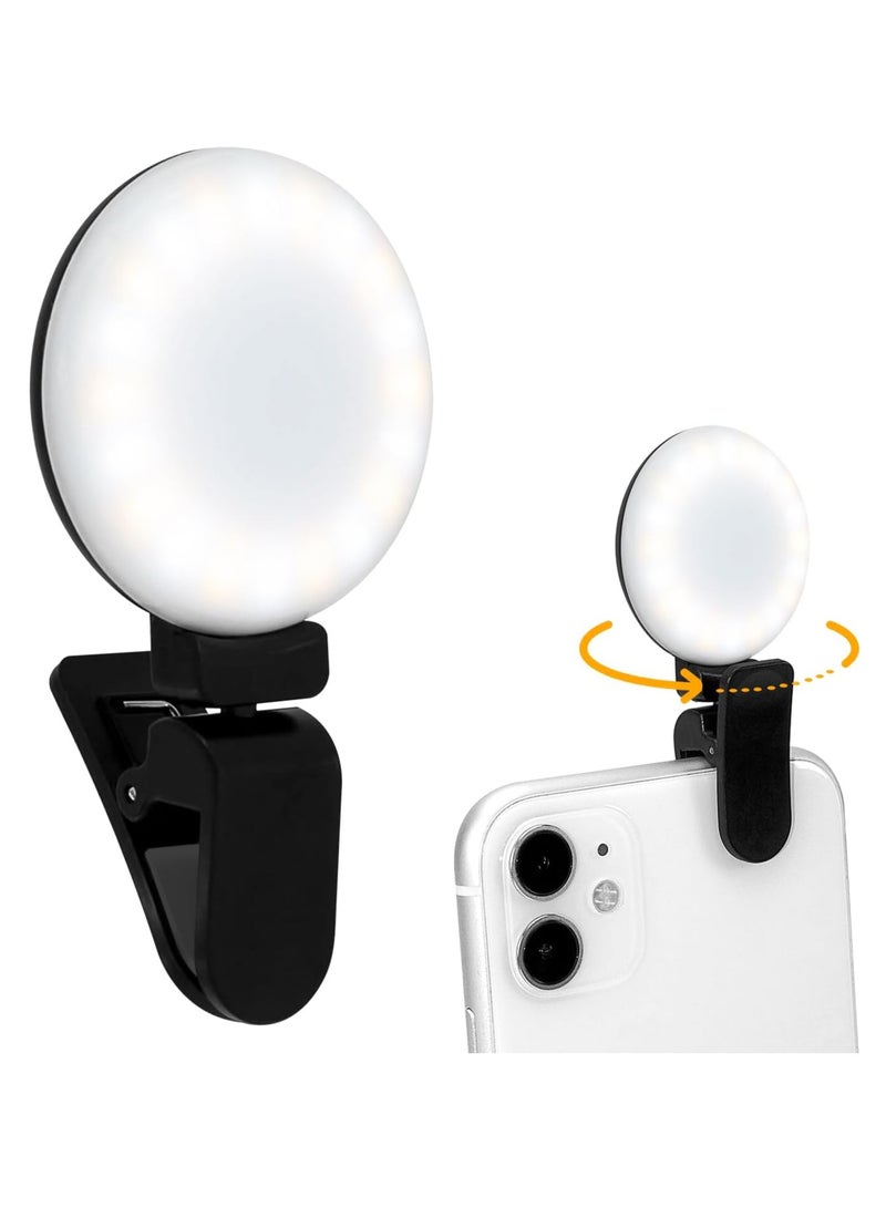 Clip-On Selfie Ring Light with 360° Rotation – 3 Brightness Levels for Phone, Tablet, Laptop – Ideal for TikTok, Vlogging, Video Calls & Makeup - Image 1