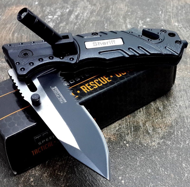 Tac-Force Pocket Folding Knife, 8" Overall, Two Tone Blade, LED, Rescue, EDC - Image 2