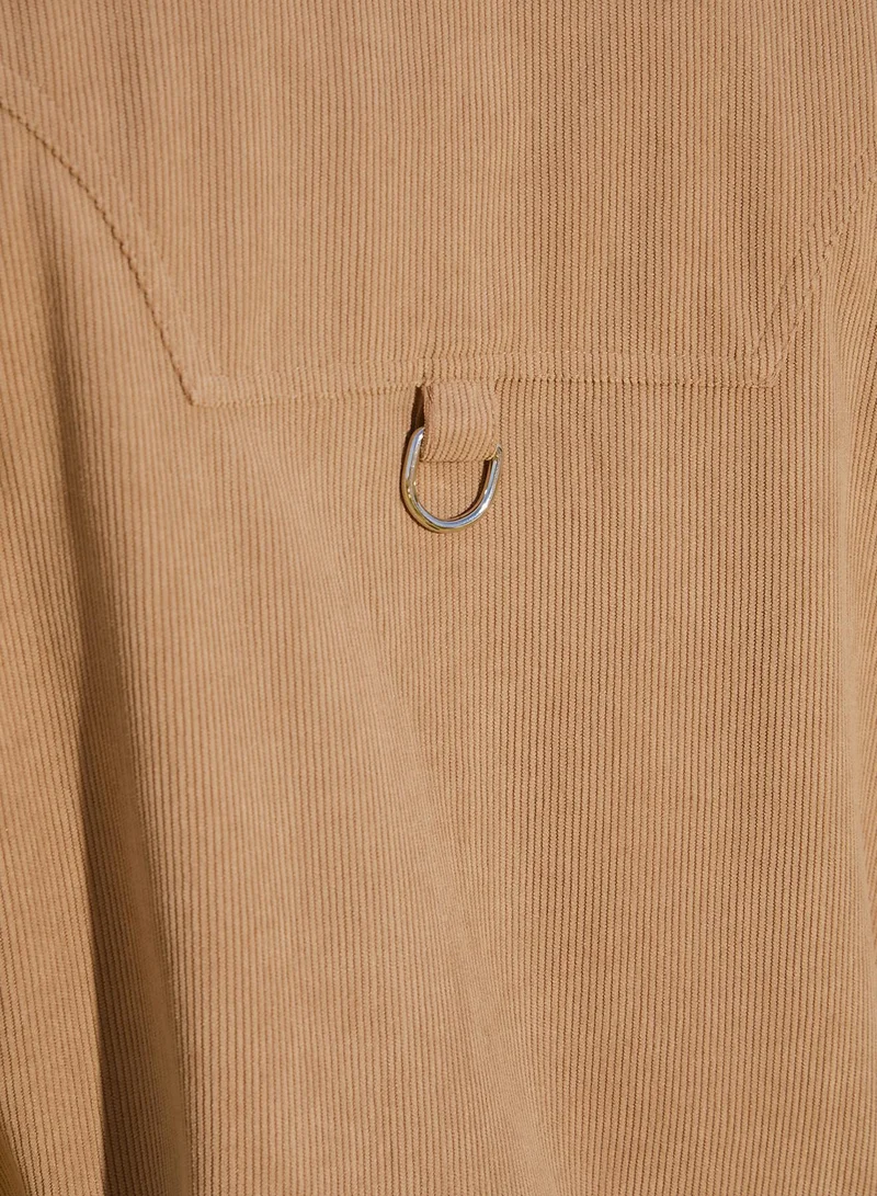 Campus Sutra Men's Khaki Beige Corduroy Oversized Shirt