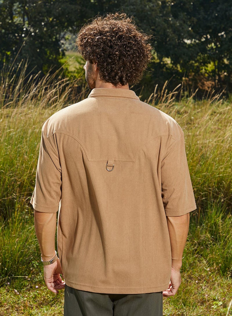 Campus Sutra Men's Khaki Beige Corduroy Oversized Shirt  - Image 5