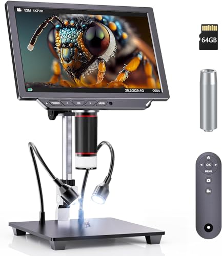 Dcorn 4K Digital Microscope - 2000X Magnification, 10" Coin Microscope with 52MP Camera Sensor, Perfect for Soldering, Electronics Repair,and Full Coin Observation, 64GB Included - Image 1