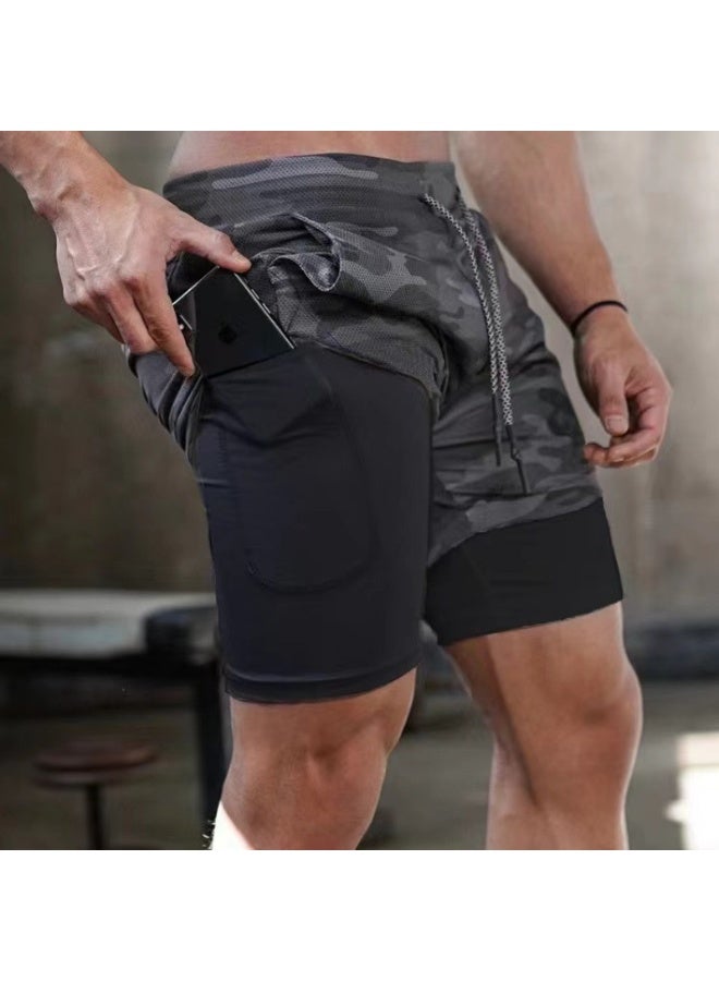 YUKE Men's Running Shorts, Men's Quick-Drying Workout Running Shorts, 2-in-1 Invisible Shorts, Multifunctional Gym Yoga Outdoor Sports ShortsXL - Image 1